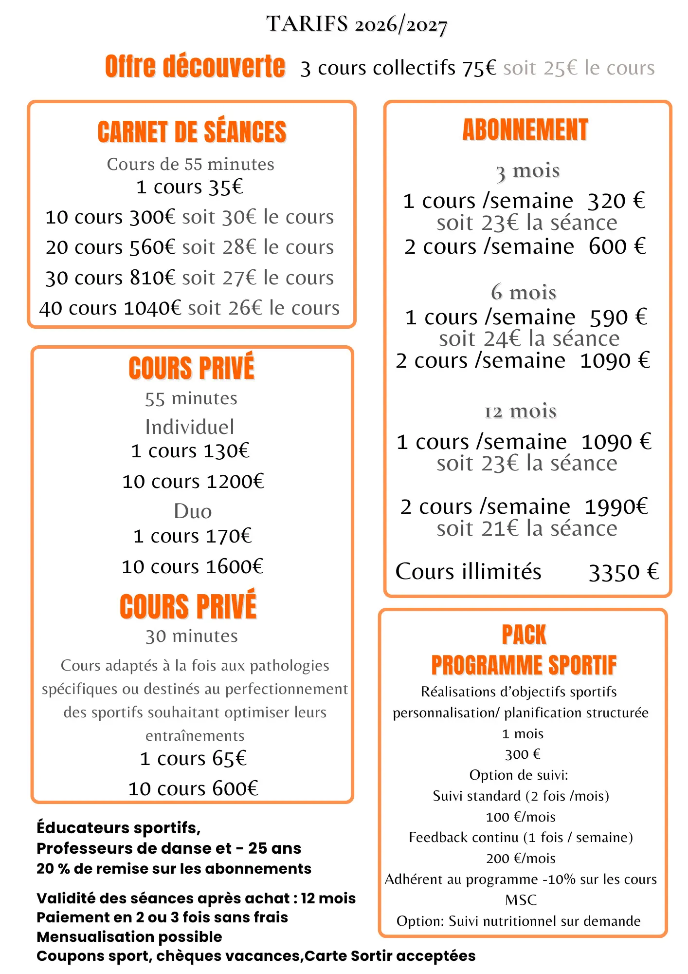 Tarifs MSC Pilates