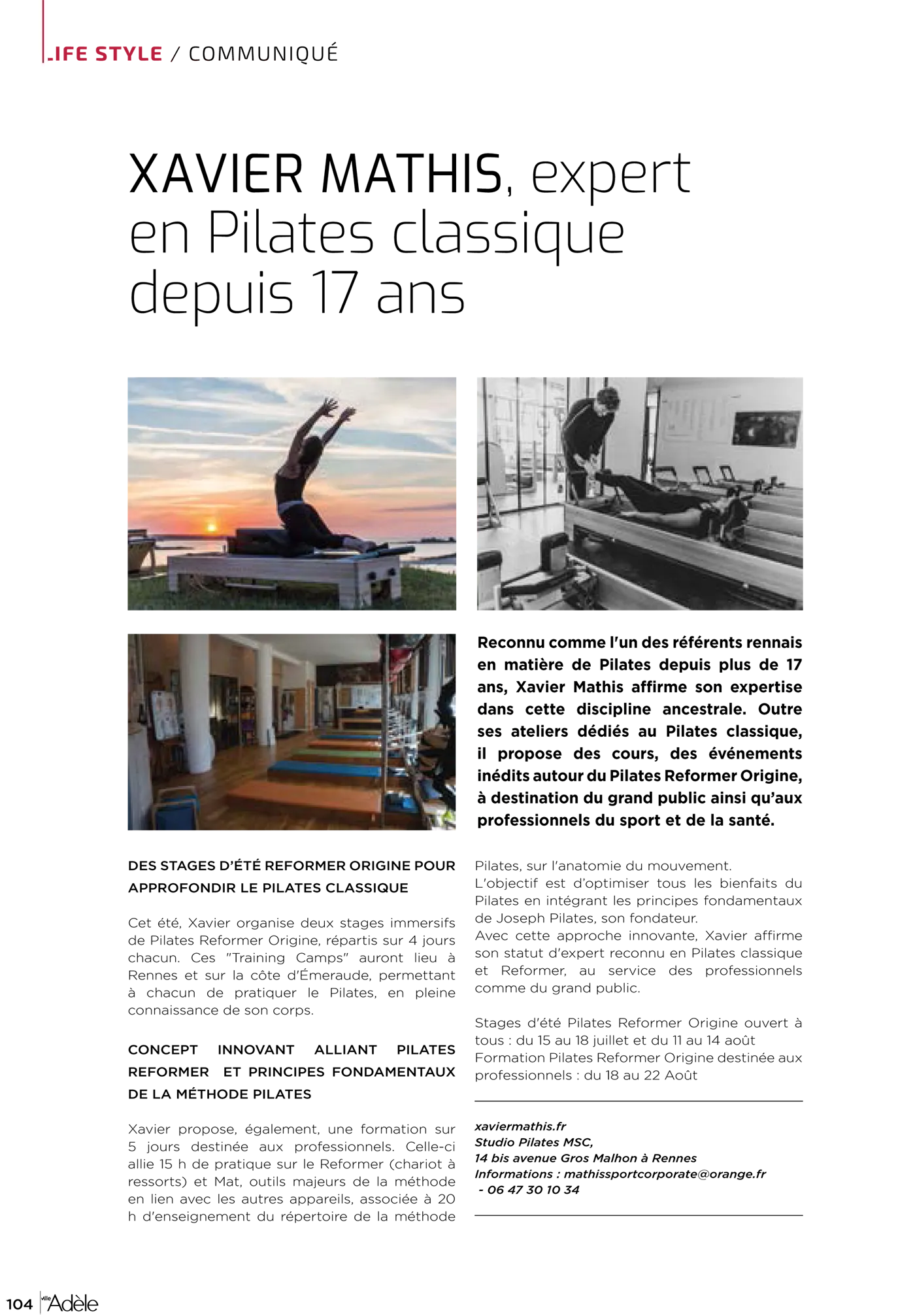 Article sur Xavier Mathis MSC Pilates sur magazine Adele